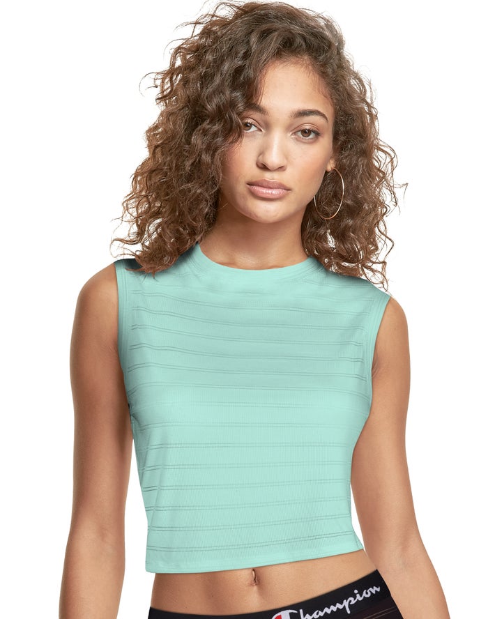 Champion Womens Tank Tops NZ - Cropped Ribbed Green ( 2930-JOFWM )